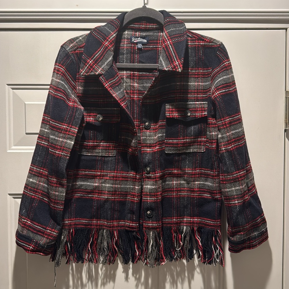 NWT Freshman 1996 Kids plaid fringe hem Shacket